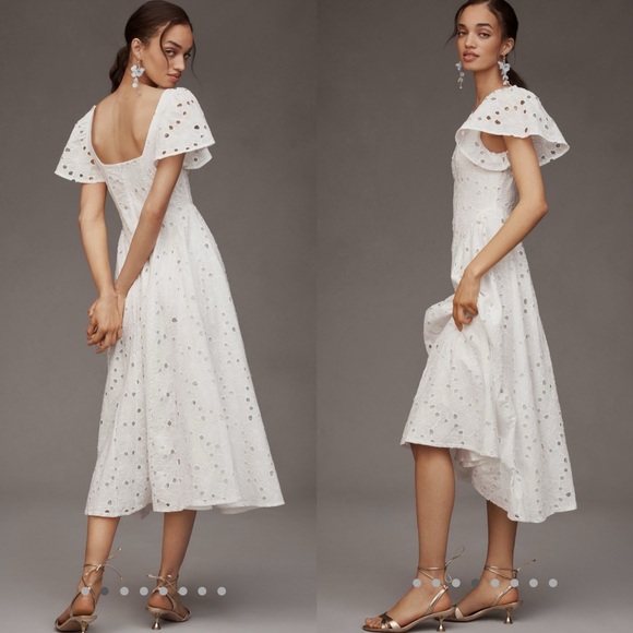 Extro & Vert Ada Flutter sleeve Broderie midi dress - Picture 8 of 16